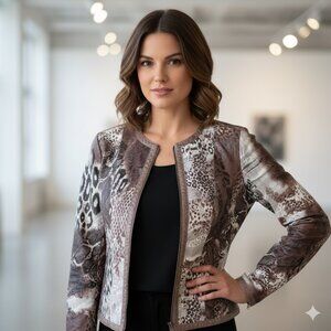 🐆 Reversible Leather Jacket Animal Print Brown S 🧥